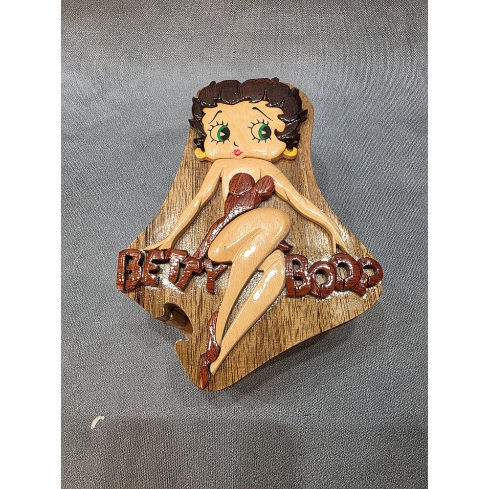 Betty Boop Handcrafted Intarsia Wood Puzzle Box Hidden Jewelry Trinket Box